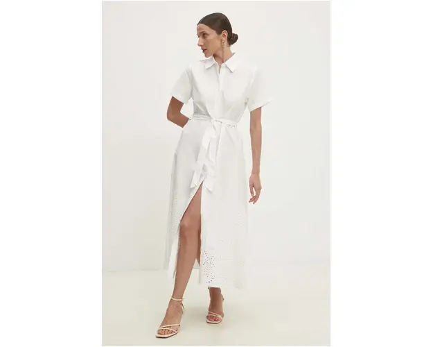Answear Lab rochie din bumbac culoarea alb, midi, evazati