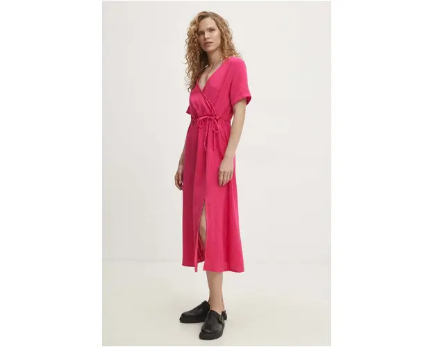 Answear Lab rochie din bumbac culoarea roz, midi, evazati