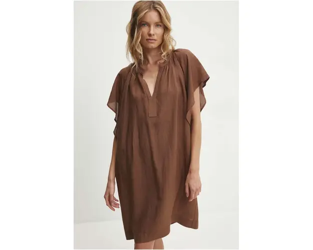Answear Lab rochie din bumbac culoarea maro, mini, oversize