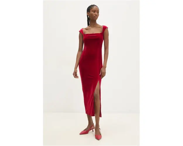 Answear Lab rochie de catifea culoarea rosu, midi, mulata