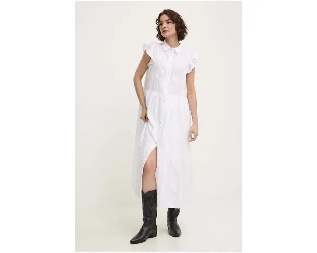Answear Lab rochie din bumbac culoarea alb, midi, evazati
