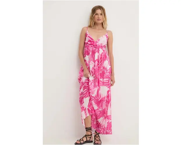 Answear Lab rochie din matase culoarea roz, maxi, evazati