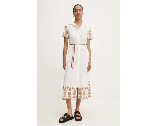 Answear Lab rochie din bumbac culoarea alb, midi, evazati