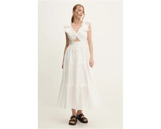 Answear Lab rochie din bumbac culoarea alb, maxi, evazati