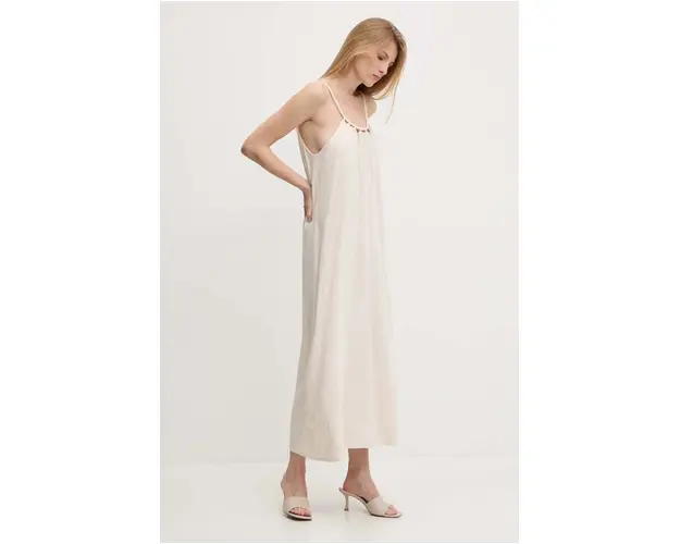 Answear Lab rochie din in culoarea bej, midi, drept