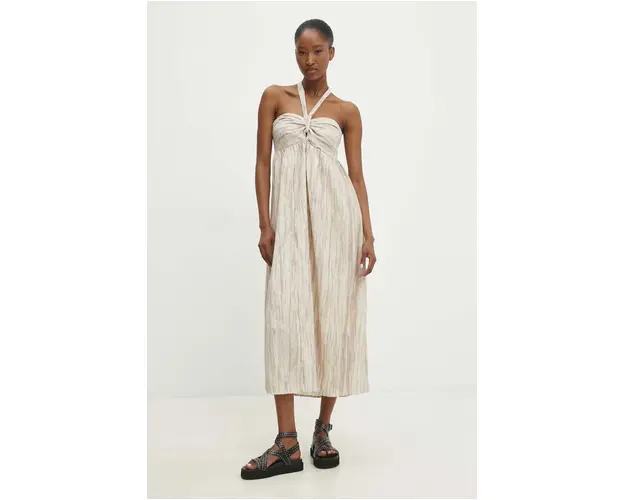 Answear Lab rochie din in culoarea bej, midi, evazati