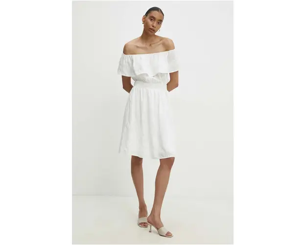 Answear Lab rochie din in culoarea alb, mini, evazati