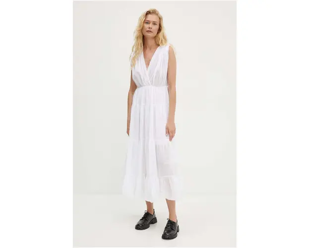 Answear Lab rochie din bumbac culoarea alb, maxi, evazati