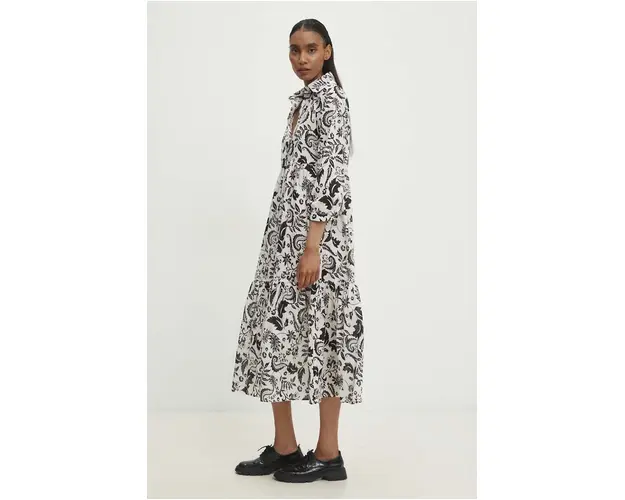 Answear Lab rochie din bumbac culoarea alb, midi, evazati