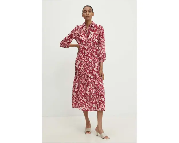 Answear Lab rochie din bumbac culoarea rosu, midi, evazati
