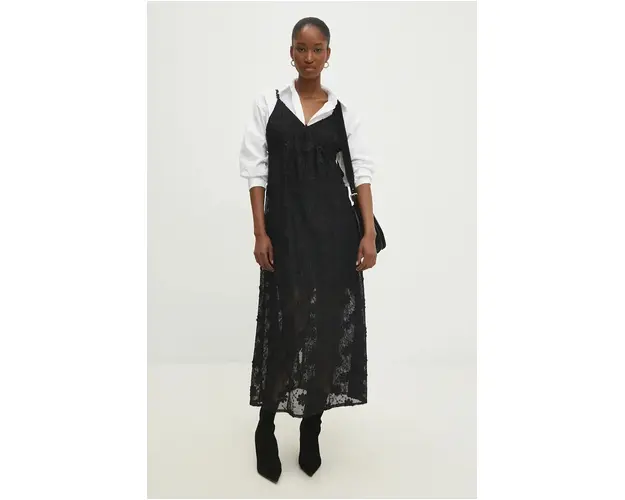 Answear Lab rochie culoarea negru, midi, evazati