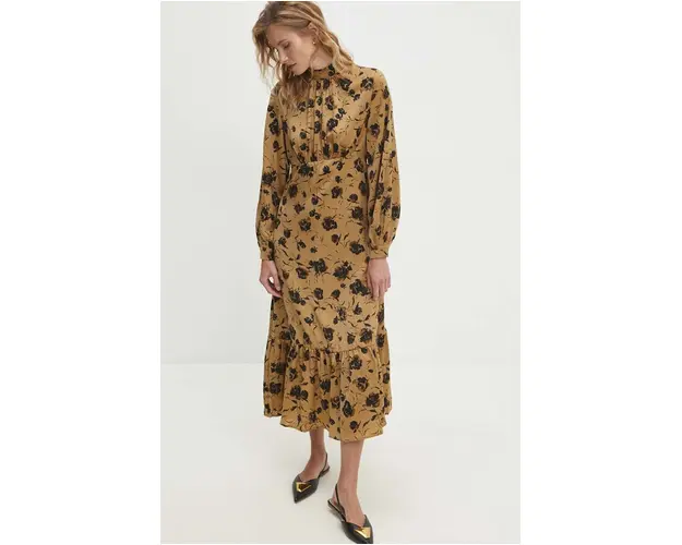 Answear Lab rochie culoarea auriu, midi, evazati