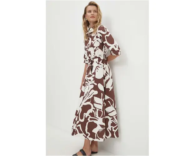 Answear Lab rochie din bumbac culoarea maro, midi, evazati