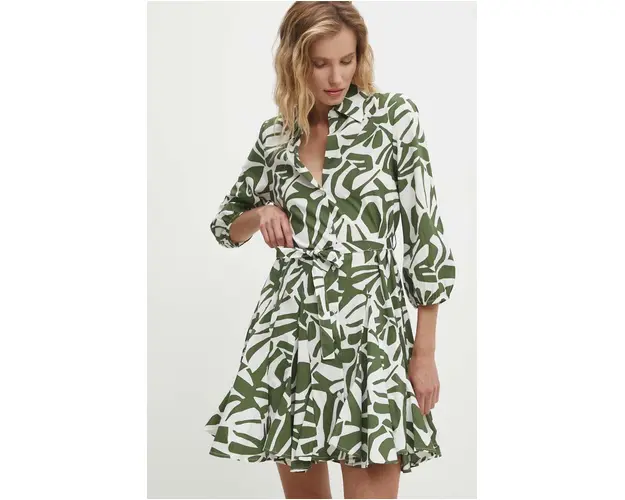 Answear Lab rochie din bumbac culoarea verde, mini, evazati