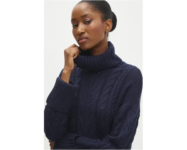 Answear Lab pulover femei, culoarea albastru marin, cu guler