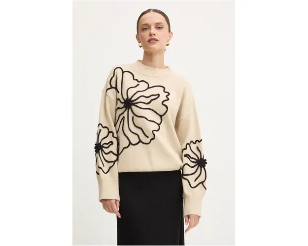 Answear Lab pulover femei, culoarea bej, cu turtleneck