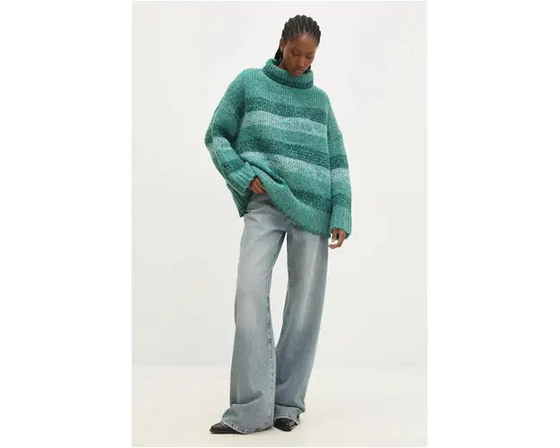 Answear Lab pulover de lana culoarea verde, calduros, cu guler