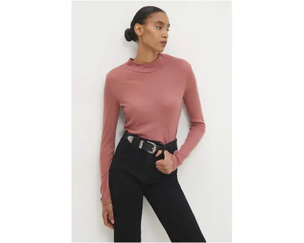 Answear Lab pulover de lana culoarea roz, light, cu turtleneck