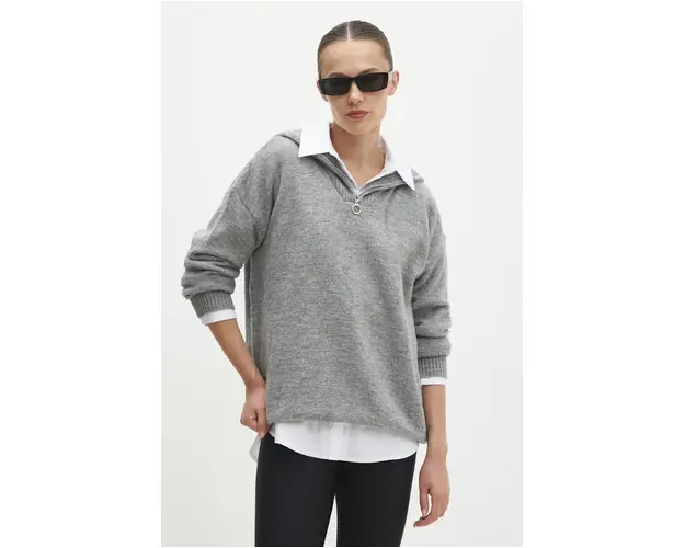 Answear Lab pulover de lana culoarea gri, light, cu guler