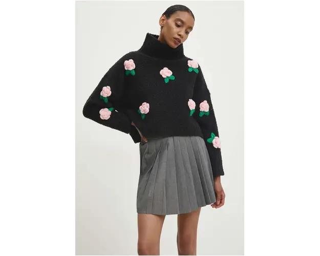 Answear Lab pulover din amestec de lana femei, culoarea negru, cu turtleneck