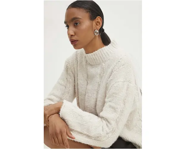 Answear Lab pulover de lana culoarea bej, cu turtleneck