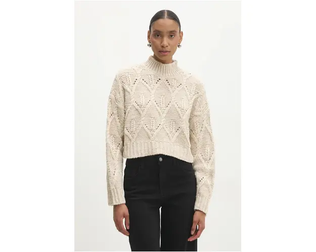 Answear Lab pulover femei, culoarea bej, calduros, cu turtleneck