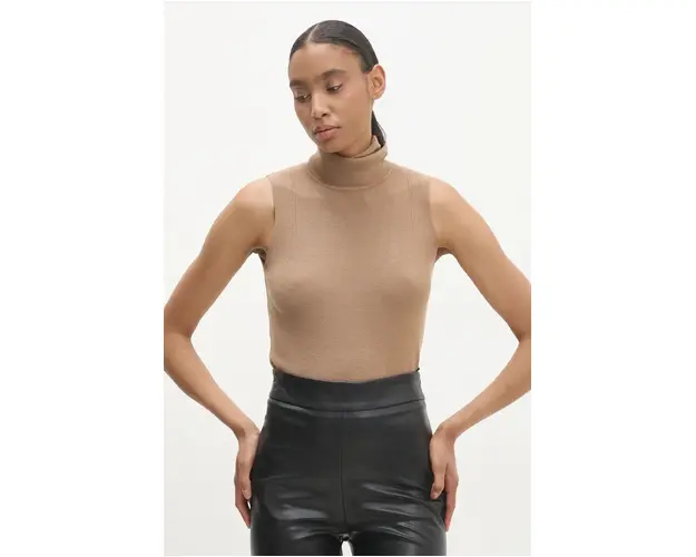 Answear Lab vesta culoarea maro, light, cu guler