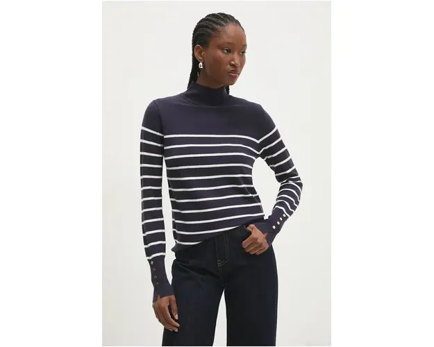 Answear Lab pulover femei, culoarea albastru marin, light, cu turtleneck