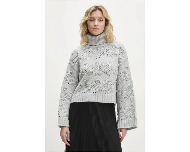Answear Lab pulover femei, culoarea gri, calduros, cu guler