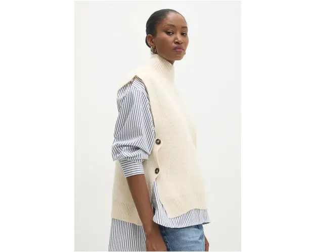 Answear Lab vesta culoarea bej, cu turtleneck