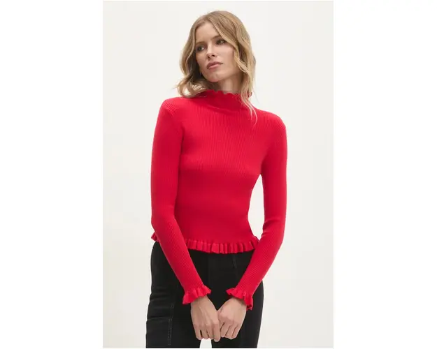 Answear Lab pulover femei, culoarea rosu, light, cu guler