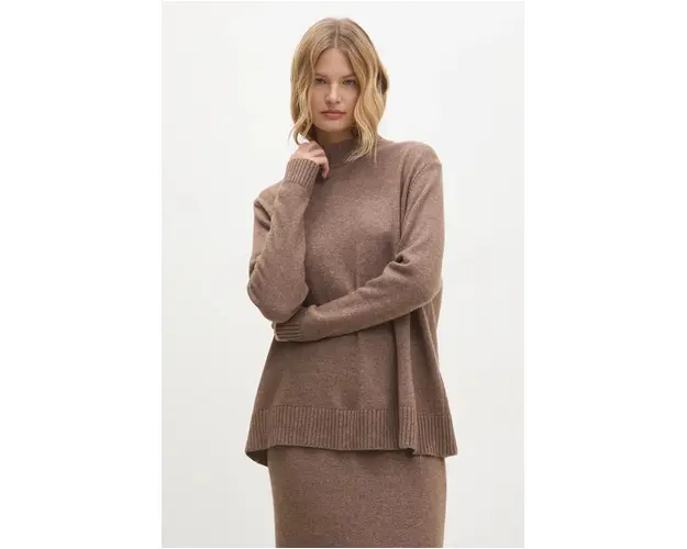 Answear Lab pulover de lana femei, culoarea maro, light, cu turtleneck
