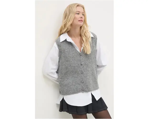 Answear Lab vesta cu lana culoarea gri, light