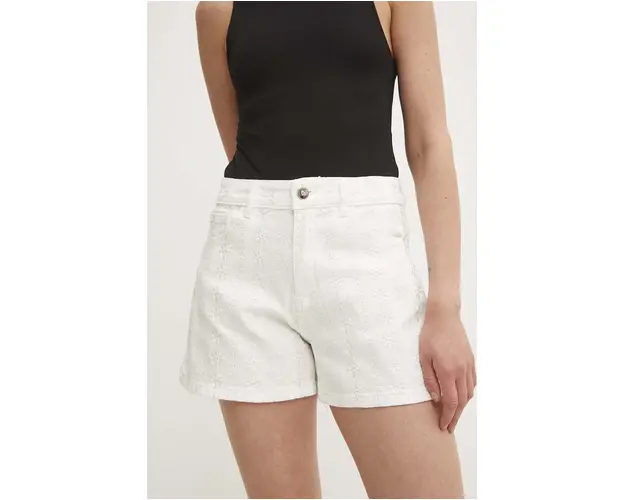 Answear Lab pantaloni scurti jeans femei, culoarea alb, modelator, high waist