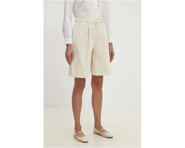 Answear Lab pantaloni scurti din bumbac culoarea bej, neted, high waist