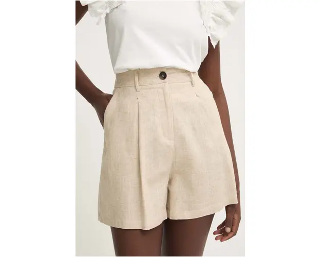 Answear Lab pantaloni scurti cu in culoarea bej, neted, high waist