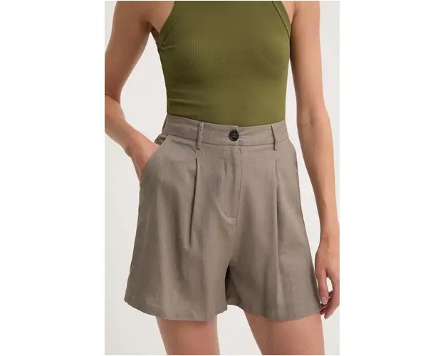 Answear Lab pantaloni scurti cu in culoarea gri, neted, high waist