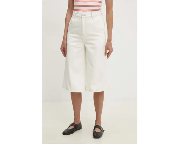 Answear Lab pantaloni scurti jeans femei, culoarea bej, neted, high waist