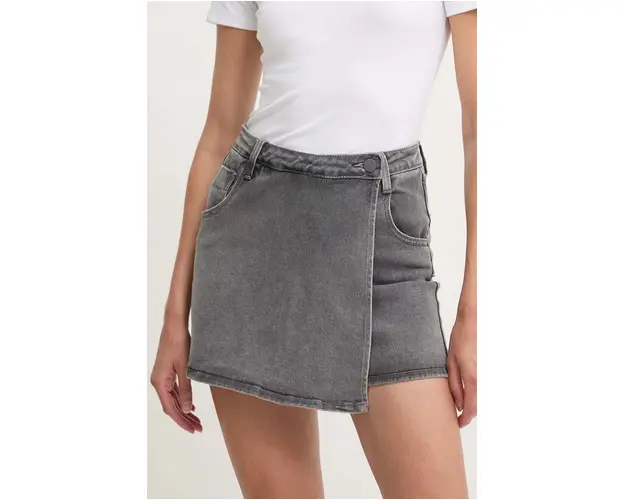 Answear Lab fusta si pantaloni denim culoarea gri, neted, high waist