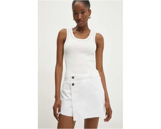 Answear Lab fusta si pantaloni denim culoarea alb, neted, high waist
