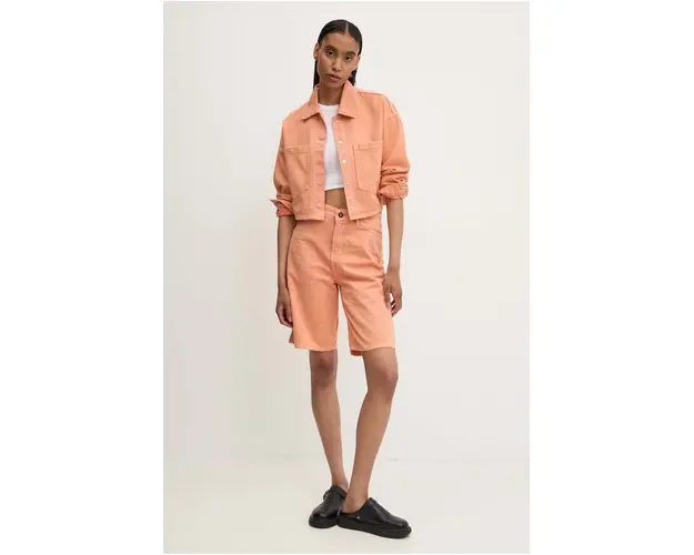 Answear Lab pantaloni scurti jeans femei, culoarea portocaliu, neted, high waist