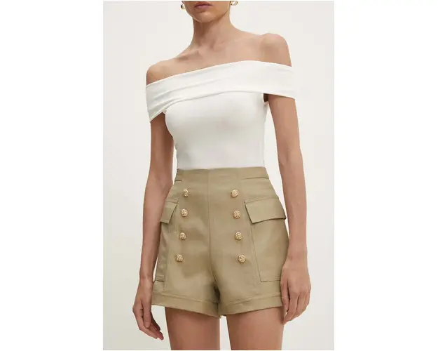 Answear Lab pantaloni scurti femei, culoarea verde, neted, high waist