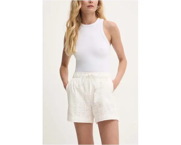 Answear Lab pantaloni scurti din bumbac culoarea alb, neted, high waist
