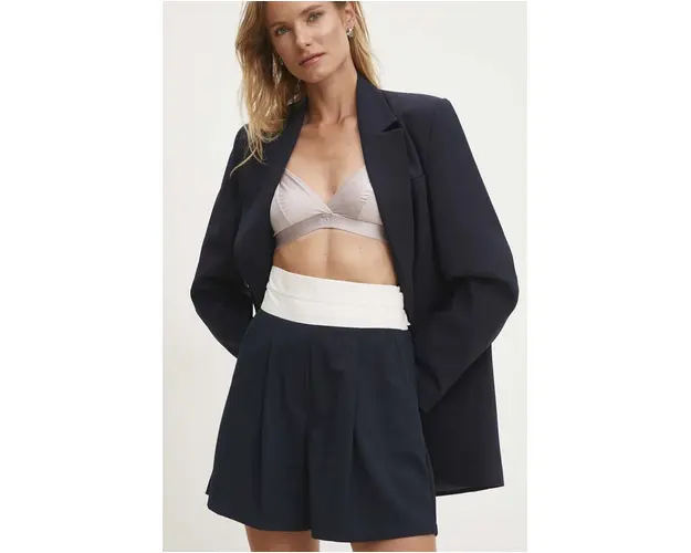 Answear Lab pantaloni scurti femei, culoarea albastru marin, neted, high waist