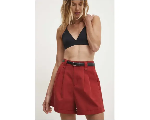 Answear Lab pantaloni scurti femei, culoarea rosu, neted, high waist