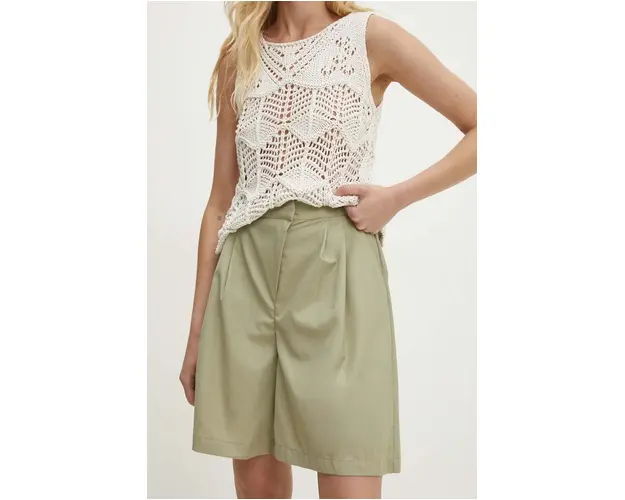Answear Lab pantaloni scurti femei, culoarea verde, neted, high waist