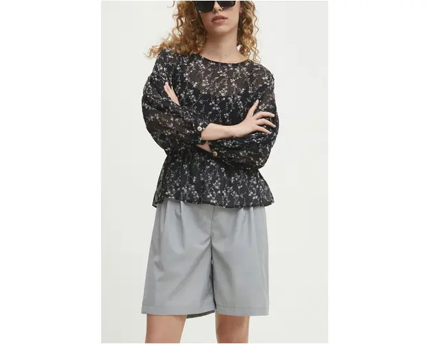 Answear Lab pantaloni scurti femei, culoarea gri, neted, high waist