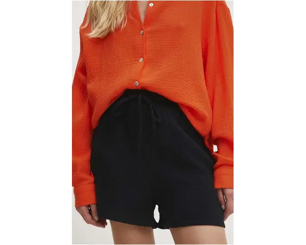 Answear Lab pantaloni scurti din bumbac culoarea negru, neted, high waist