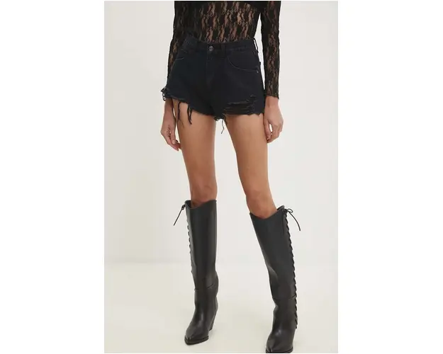 Answear Lab pantaloni scurti femei, culoarea negru, neted, high waist