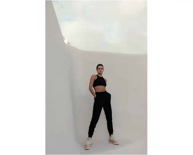 MUUV. pantaloni femei, culoarea negru, neted